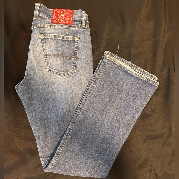 Lucky Brand Dungarees sz. 10/30 Midrise Flare Reg Length, Distressed edges. USA - Picture 1 of 4